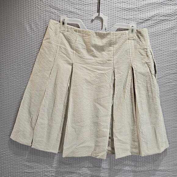 J Crew Gray & White Striped Seersucker Nautical Academia Pleated Cotton Skirt - Picture 4 of 12